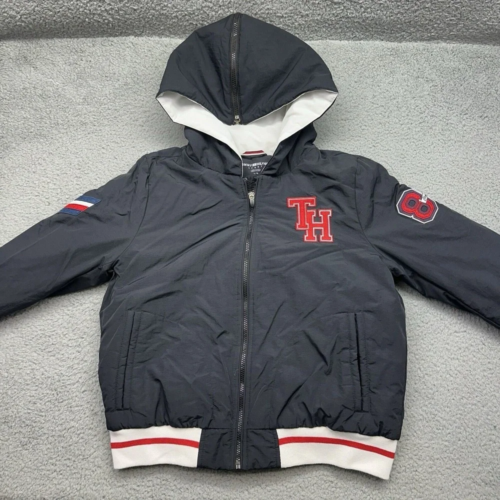 Tommy Hilfiger Sport TP94476J Women's Large Black Varsity TH Patch Hoodie Jacket